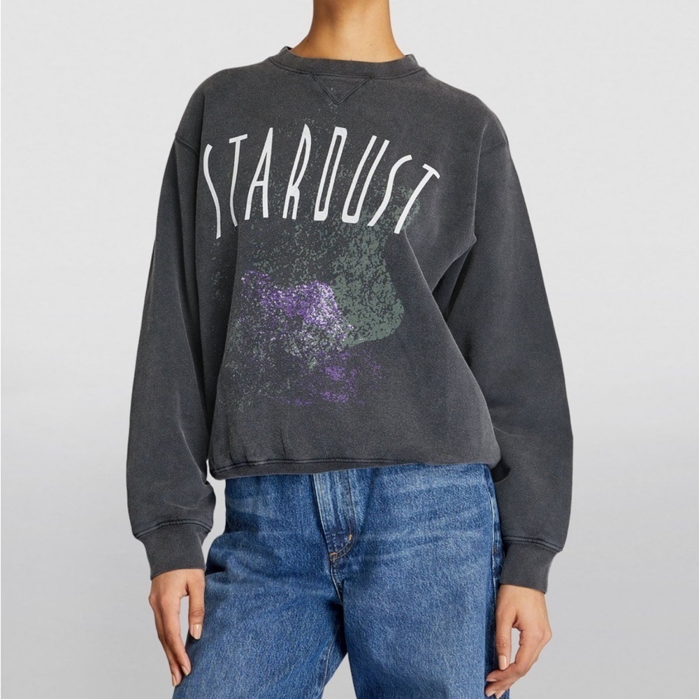 Anine Bing Ramona Stardust Sweatshirt Washed‎ Black Size Small
